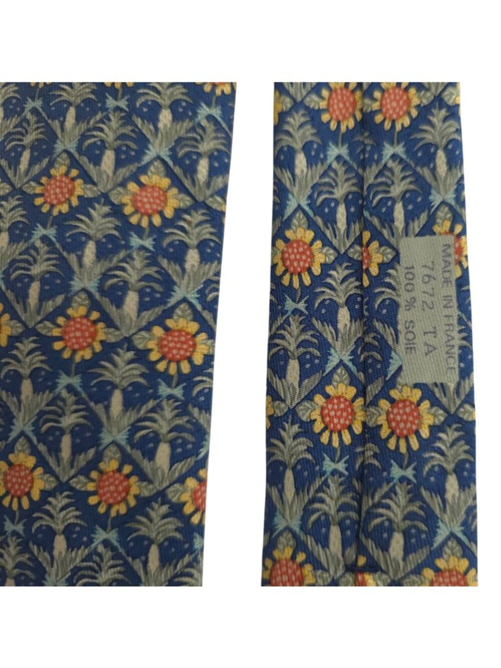 Hermès Paris PALM & SUNFLOWERS 100% Silk Geometric Tie Made In France - 7672 TA - Picture 3 of 6